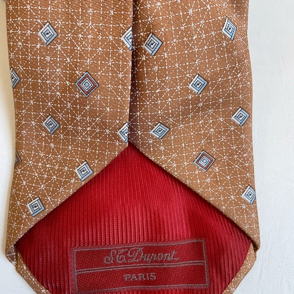 ITALIAN MADE SILK TIE SALMON BLUE GREY BURGUNDY DIAMOND PATTERN S.C DURANT - Picture 5 of 8